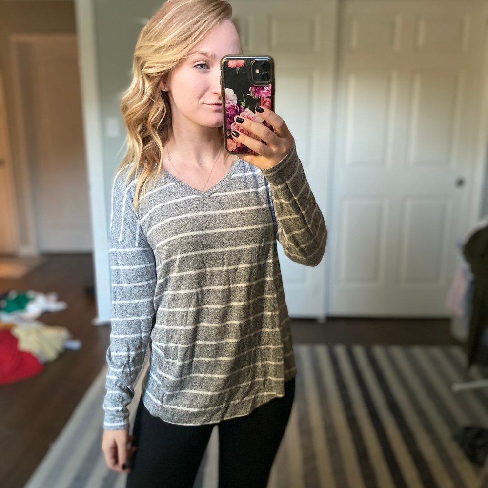 Gray and White Stiped Sweater